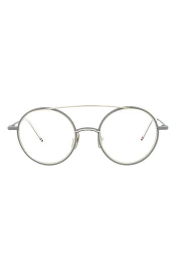 Thom Browne 50mm Round Optical Frames In Matte Grey Silver