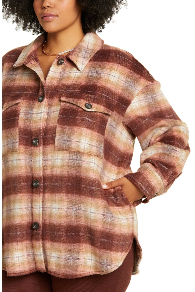 Plaid Brushed Shacket, Alternate, color, BROWN FIVER OMBRE PLAID