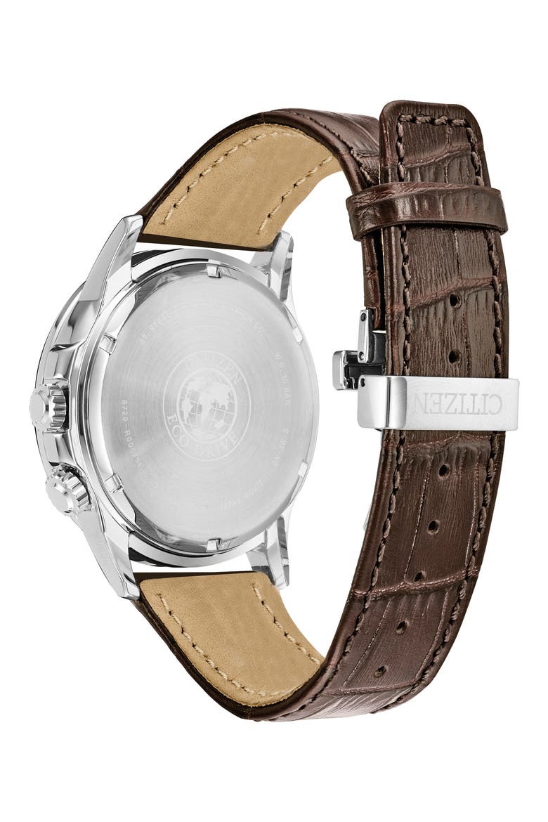 Calendrier Leather Strap Watch, 44mm, Alternate, color, BROWN