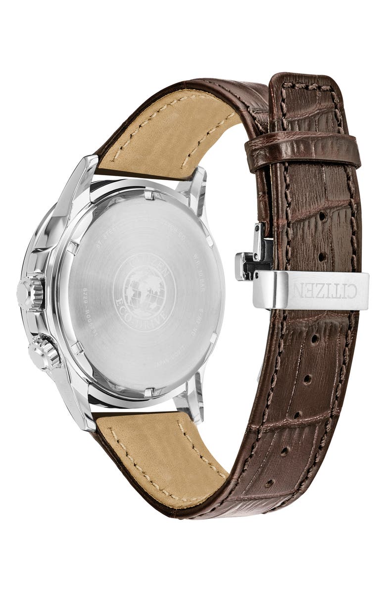 Citizen Calendrier Leather Strap Watch, 44mm, Alternate, color, Brown
