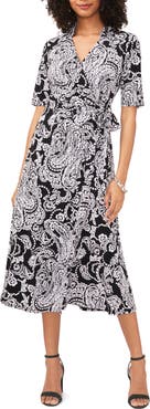 Chaus Print Faux Wrap Midi Dress