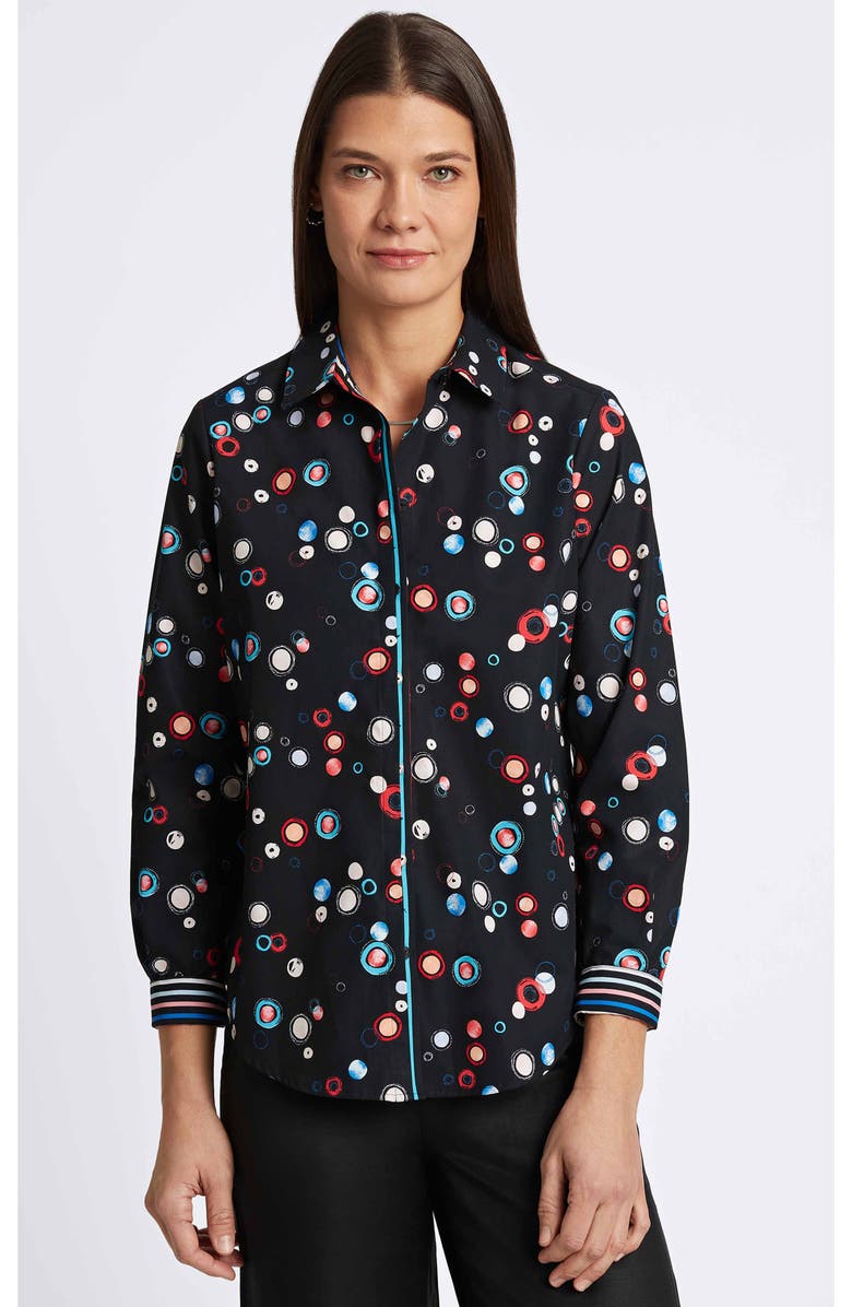 Foxcroft Charlie Circle Print Cotton Button-Up Shirt, Alternate, color, Black Multi