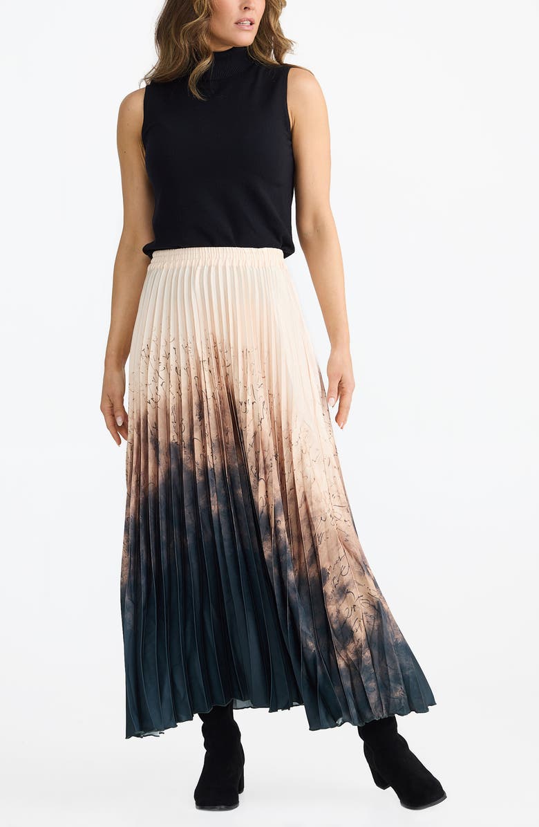 Brave+True Alias Pleated Maxi Skirt, Alternate, color, Calligraphy