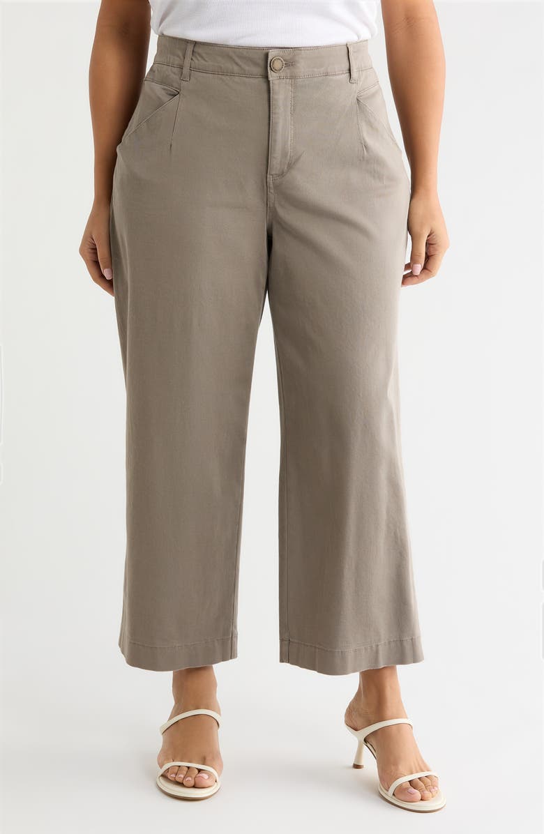 Wit & Wisdom Wyatt Skyrise Crop Wide Leg Twill Pants, Main, color, Brindle Olive