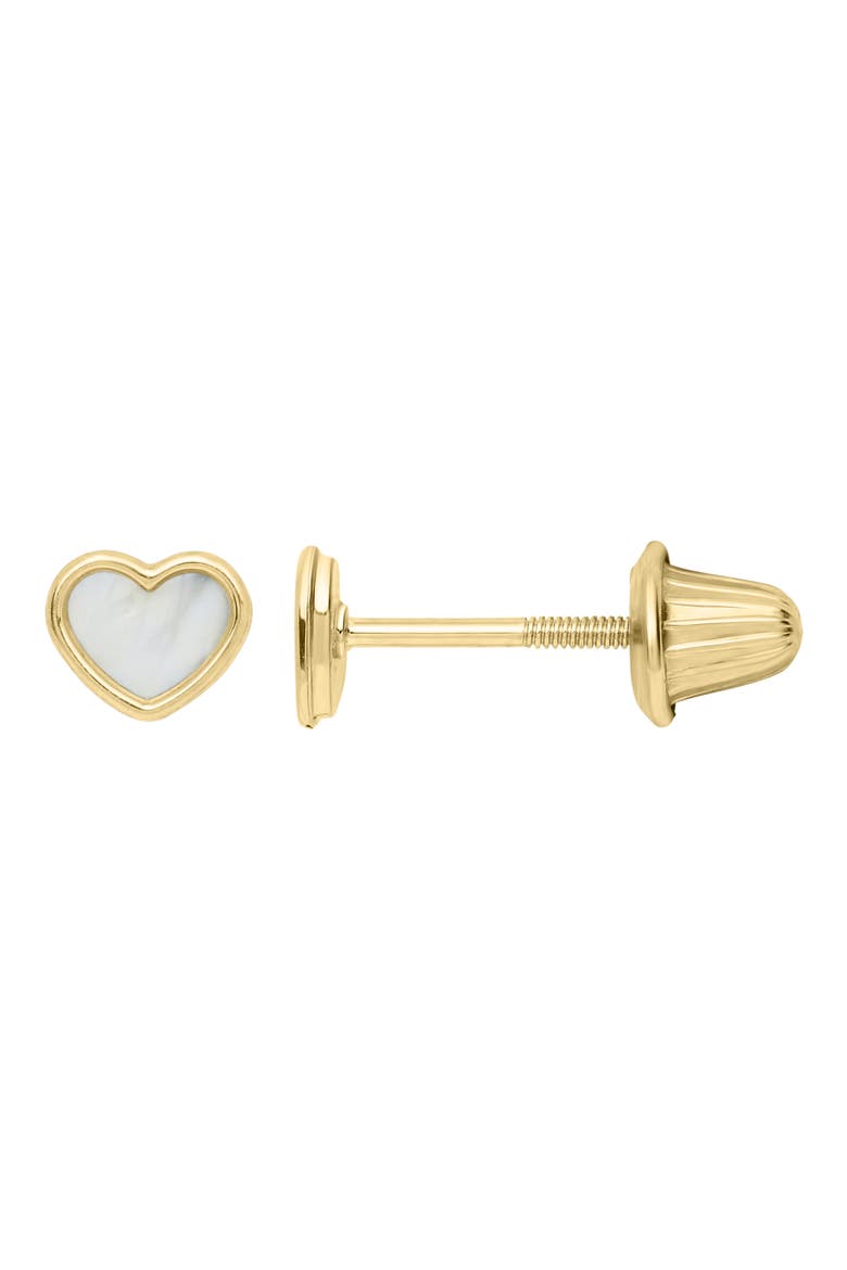14K Gold & Mother-of-Pearl Heart Stud Earrings, Alternate, color, GOLD