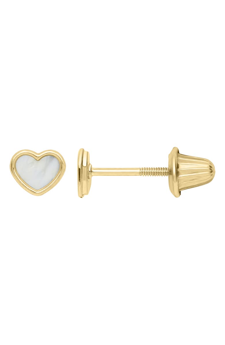 Mignonette 14K Gold & Mother-of-Pearl Heart Stud Earrings, Alternate, color, Gold