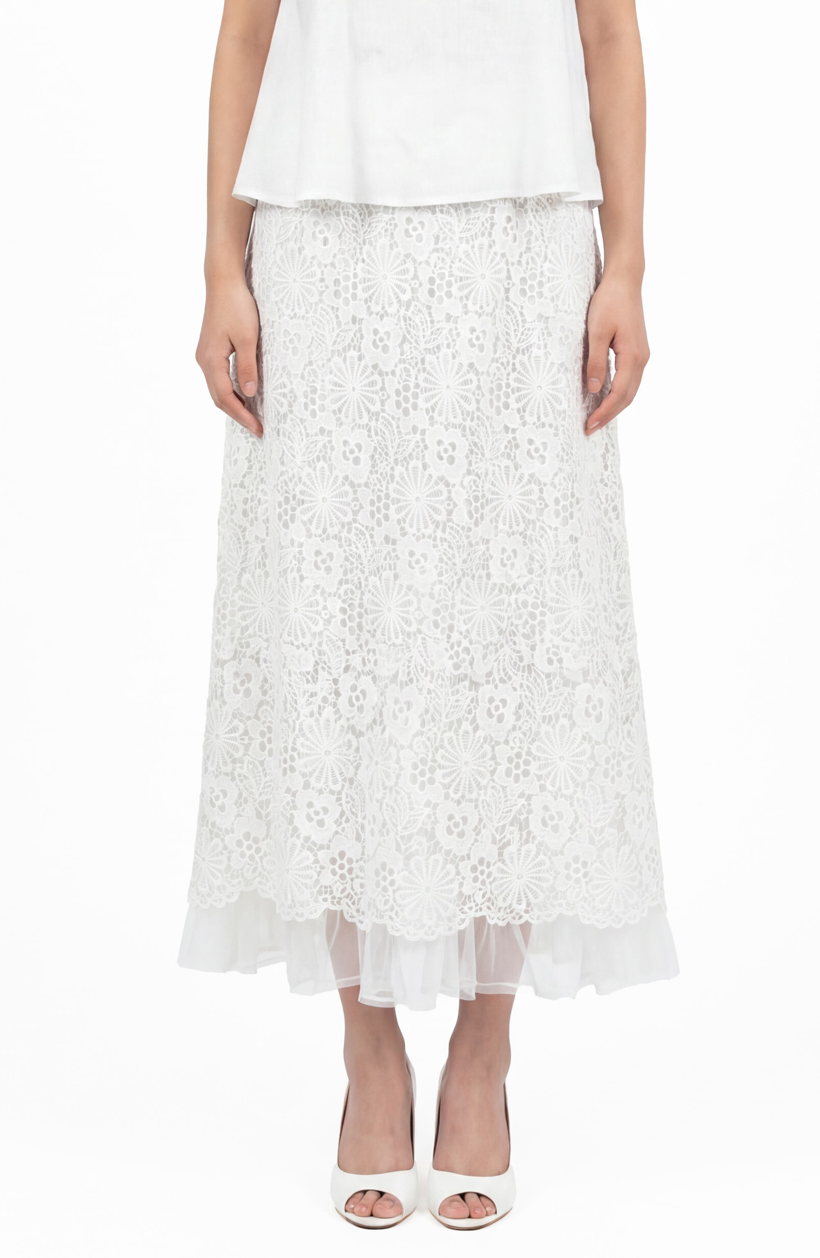 Love By Design Millie Mesh & Lace Midi Skirt
