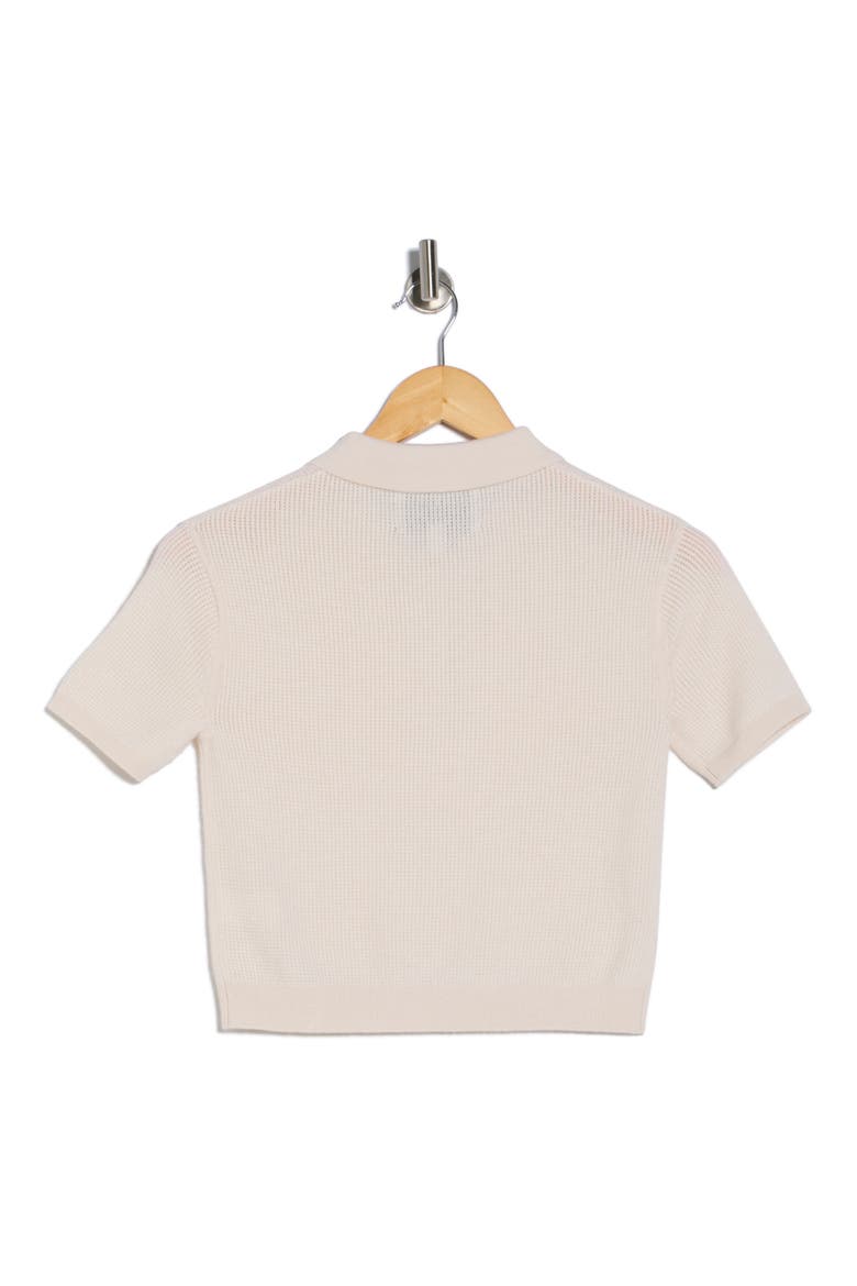 Wool Thermal Crop Polo Sweater, Alternate, color, IVORY