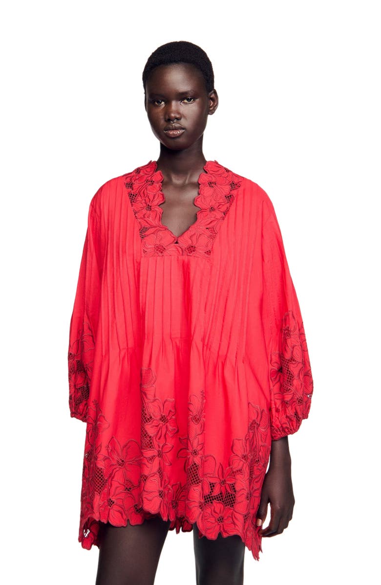 SANDRO Mini dress with floral details, Alternate, color, 