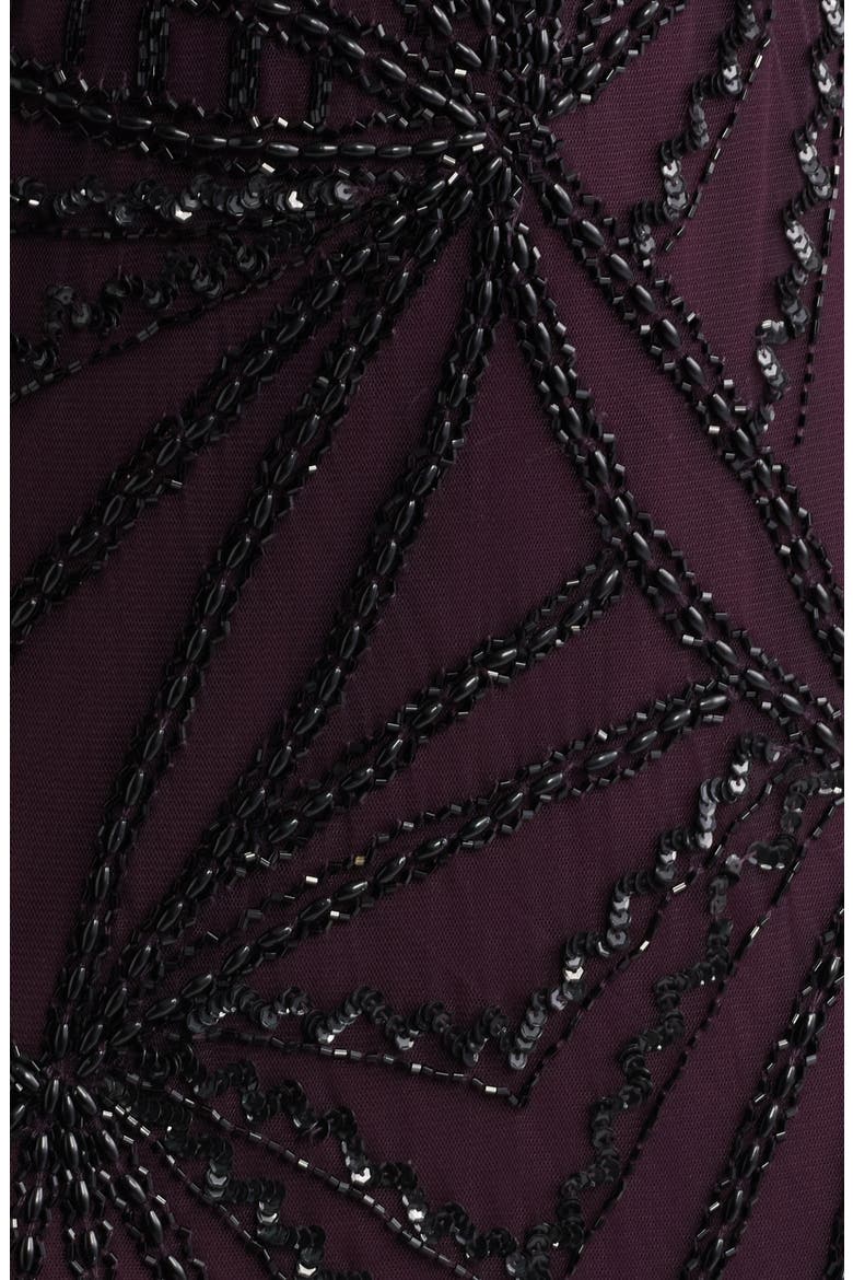 Beaded Short Sleeve Gown, Alternate, color, WINE