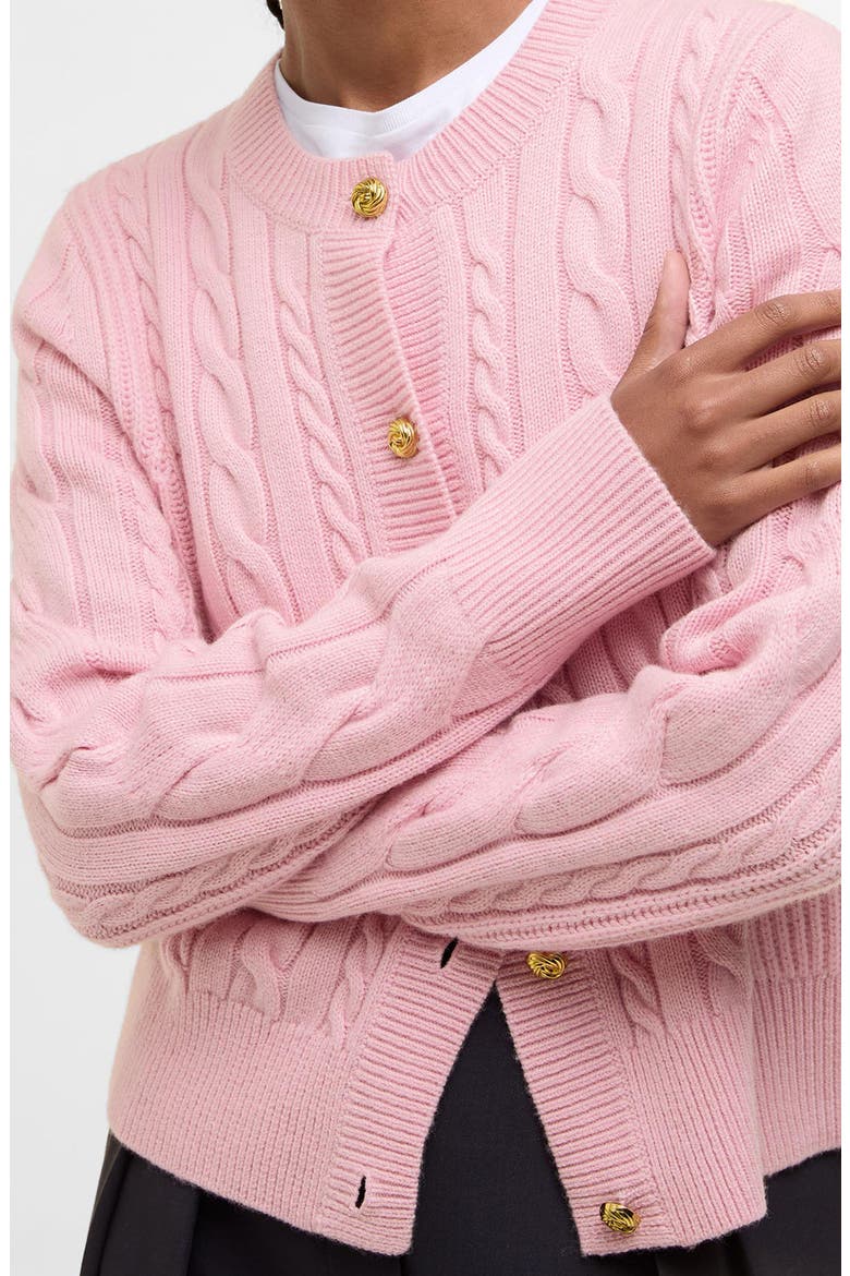 Elina Cable Stitch Wool & Cashmere Cardigan, Alternate, color, CHERRY BLOSSOM