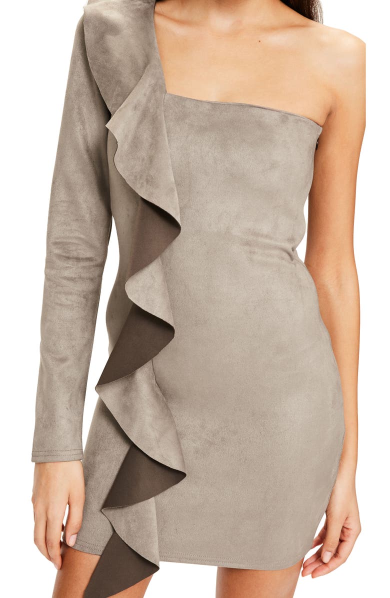 Missguided One-Shoulder Suede Minidress, Alternate, color, 