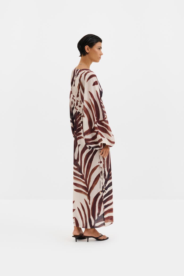 Joseline Sheer Drawstring Maxi Kaftan, Alternate, color, Burnt Leaf