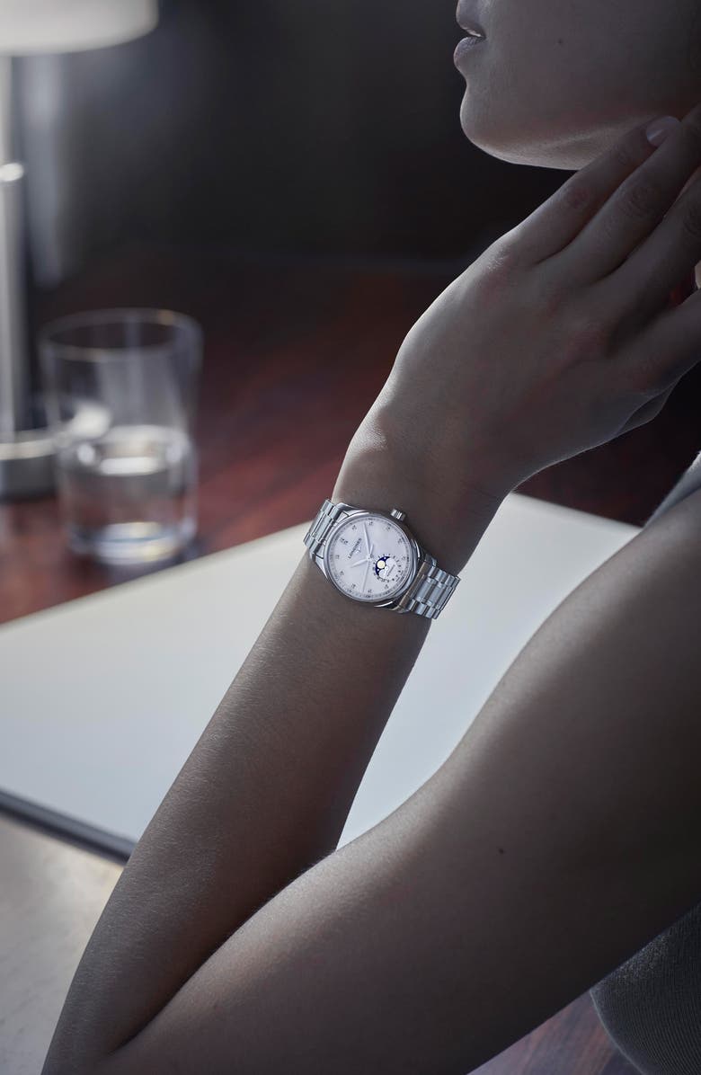 Longines Master Collection Automatic Diamond Bracelet Watch, 34mm, Alternate, color, Mother Of Pearl