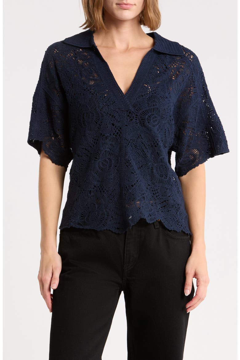 Short Sleeve Open Stitch Polo, Main, color, NAVY