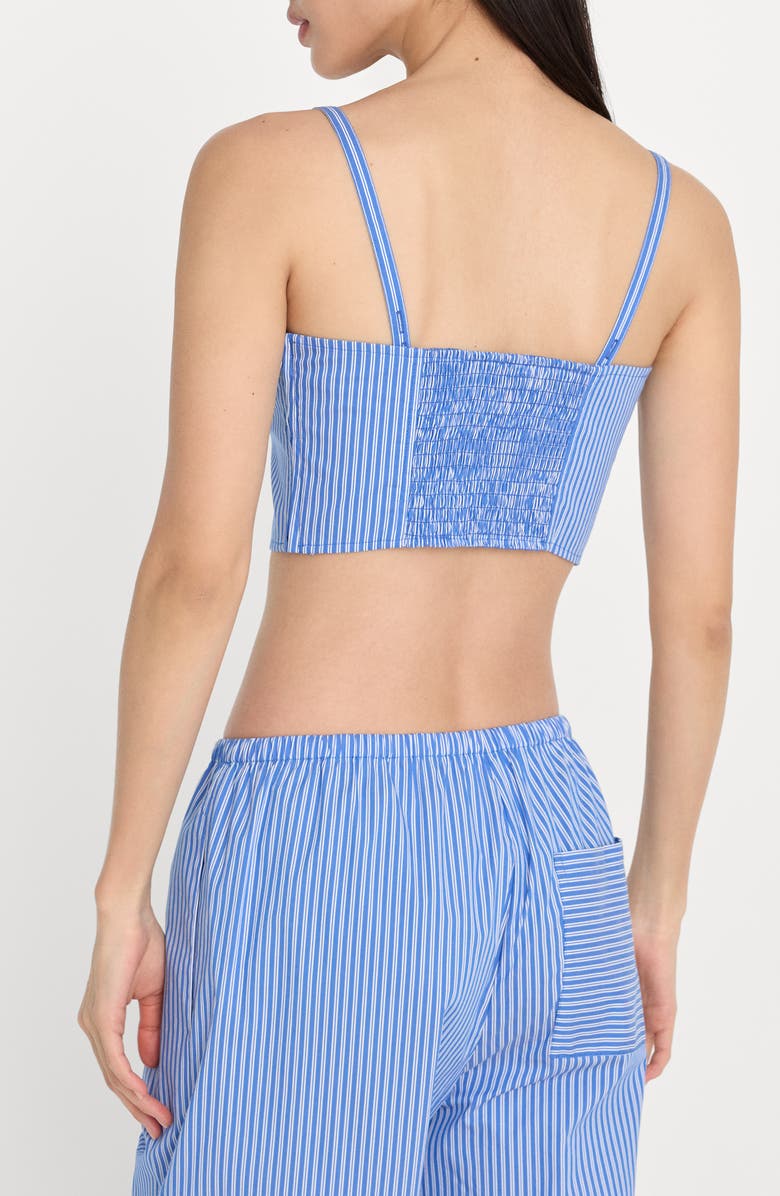 Good American Stripe Crop Poplin Bustier Top, Alternate, color, Blue White Stripe