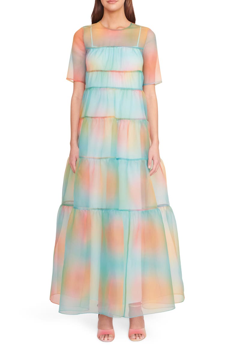 Hyacinth Crepe Organza Tiered Maxi Dress, Main, color, MULTI AURA