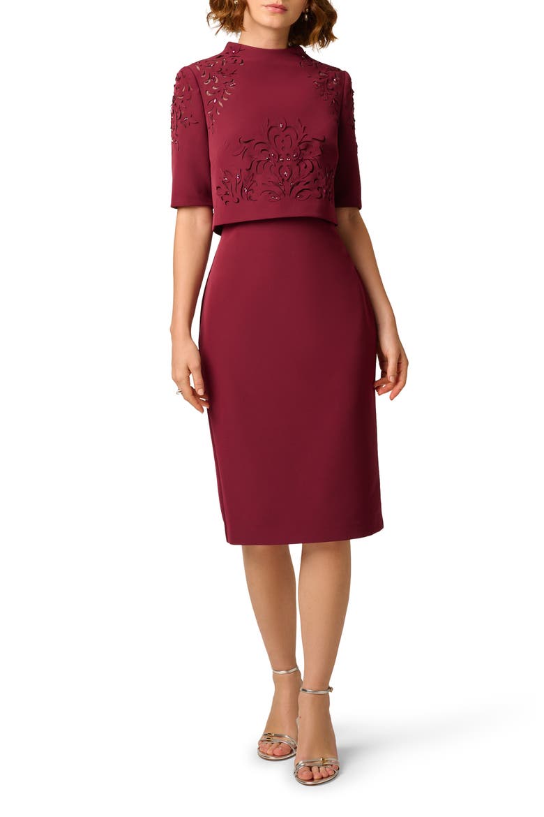 Cutout Stretch Crepe Popover Sheath Dress, Main, color, MAHOGANY