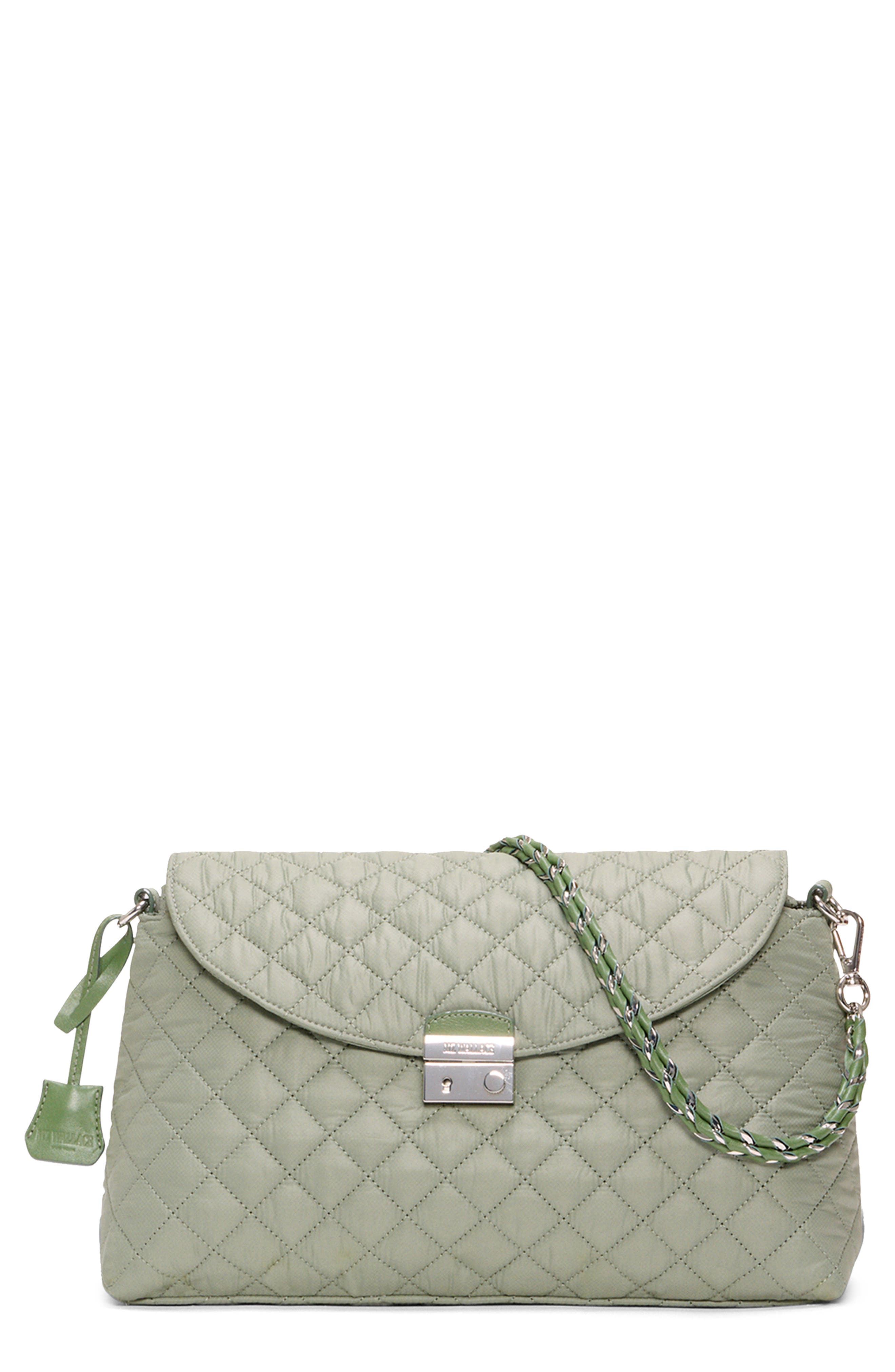 Mz Wallace Crosby Lock Quilted Nylon Shoulder Bag In Green