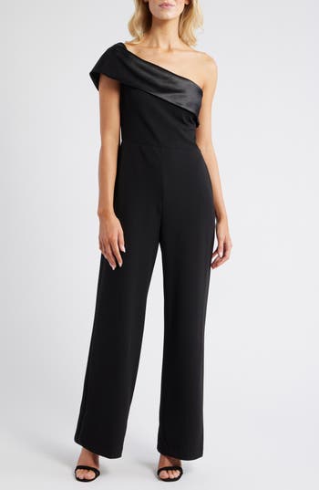 Eliza J One-Shoulder Jumpsuit in Black at Nordstrom Rack, Size 14