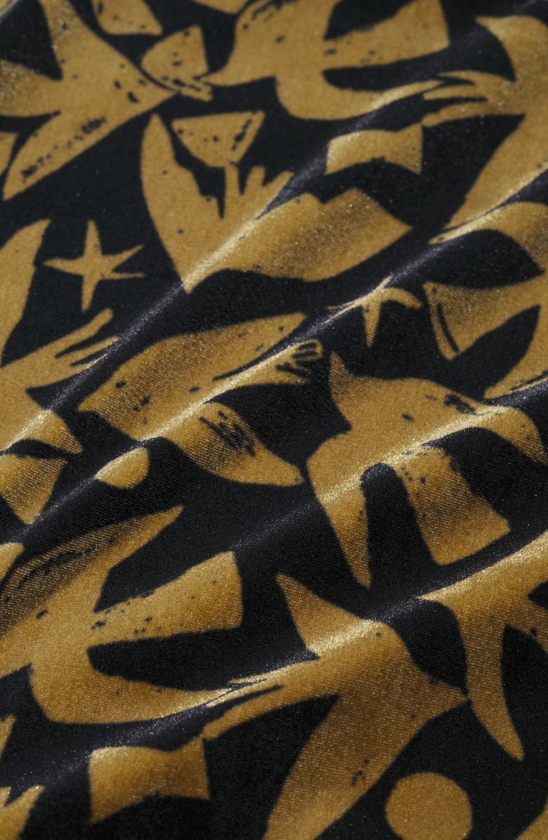 Seasalt Cornwall Hendra Floral Print Puff Sleeve Velvet Dress, Alternate, color, Paper Birds Onyx