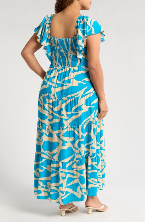 Melloday Printed Shirred Waist Tiered Maxi Sundress In Multi