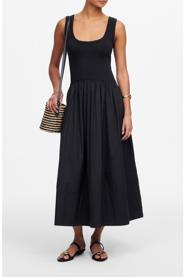 Mixed Media Scoop Neck Maxi Dress, Main, color, JET BLACK