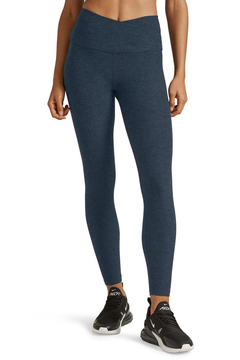 At Your Leisure Space Dye High Waist Midi Leggings, Main, color, NOCTURNAL NAVY