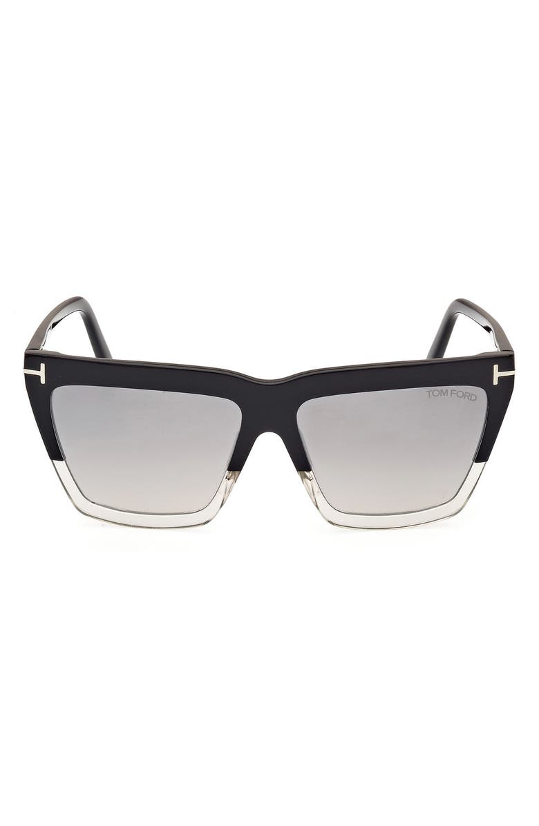 TOM FORD Eden 56mm Gradient Geometric Sunglasses, Main, color, Black Crystal Black / T Logo