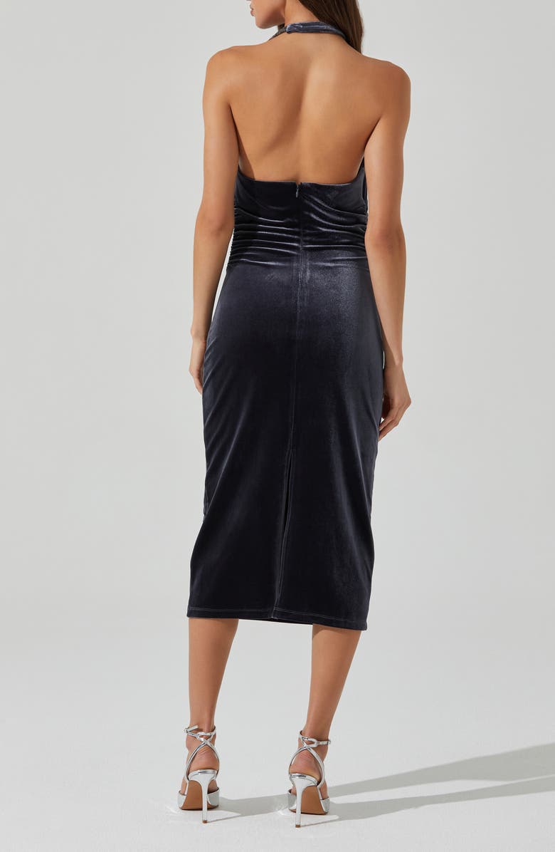 ASTR the Label Eugenie Embellished Velvet Cowl Neck Halter Midi Dress, Alternate, color, Grey Blue