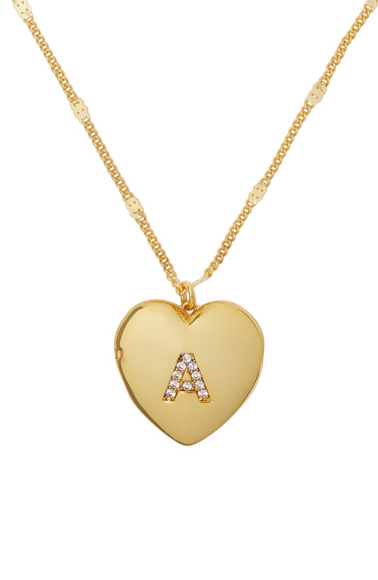 Kate Spade New York cubic zirconia initial heart locket necklace, Main, color, Clear/ Gold.