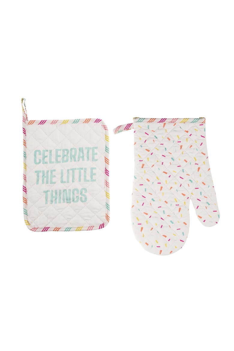 Celebrate Pot Holder Oven Mitt Set of 2, Main, color, White