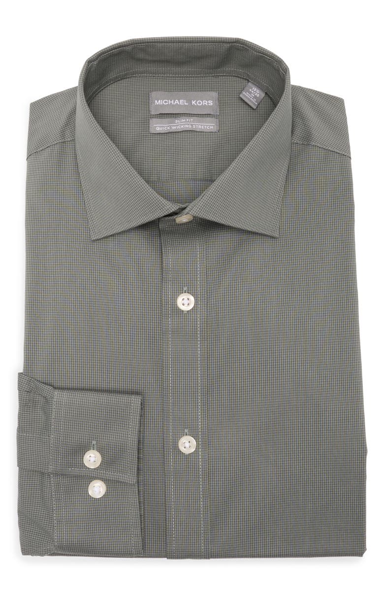 Michael Kors Slim Fit Cotton Performance Button-Up Shirt, Alternate, color, Dark Green
