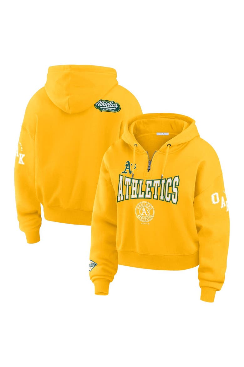 Women's WEAR by Erin Andrews Gold Oakland Athletics  Patch Quarter-Zip Hoodie, Main, color, Gold