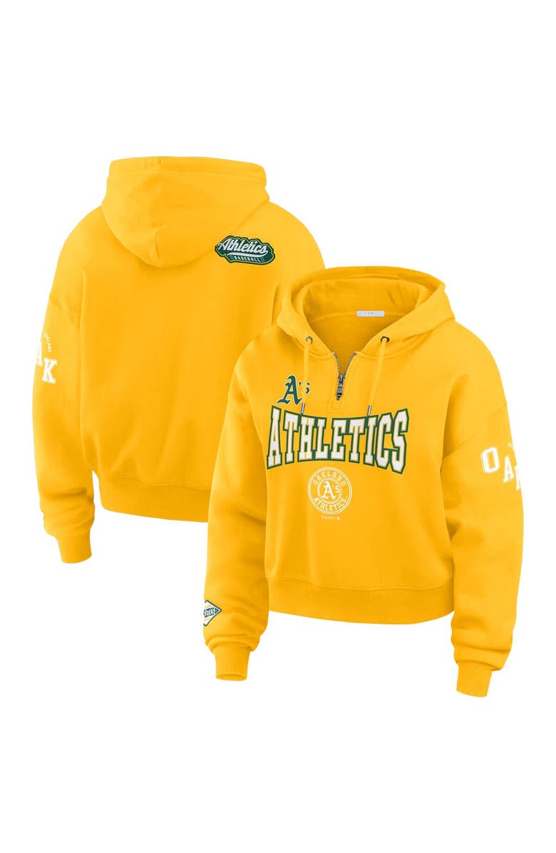 WEAR by Erin Andrews Women's WEAR by Erin Andrews Gold Oakland Athletics  Patch Quarter-Zip Hoodie, Main, color, Gold