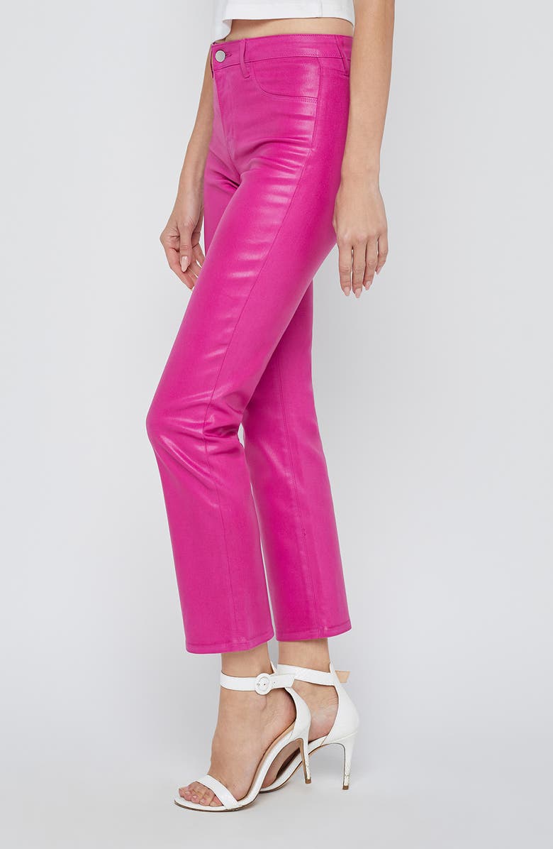 L'AGENCE Tati High Waist Coated Crop Micro Bootcut Jeans, Alternate, color, Fst Fuschia/ Wht Con Ct