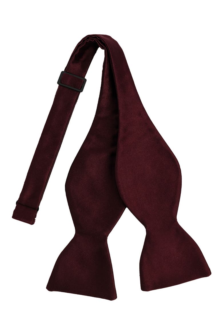 Men's Solid Satin Bow Tie, Alternate, color, CABERNET