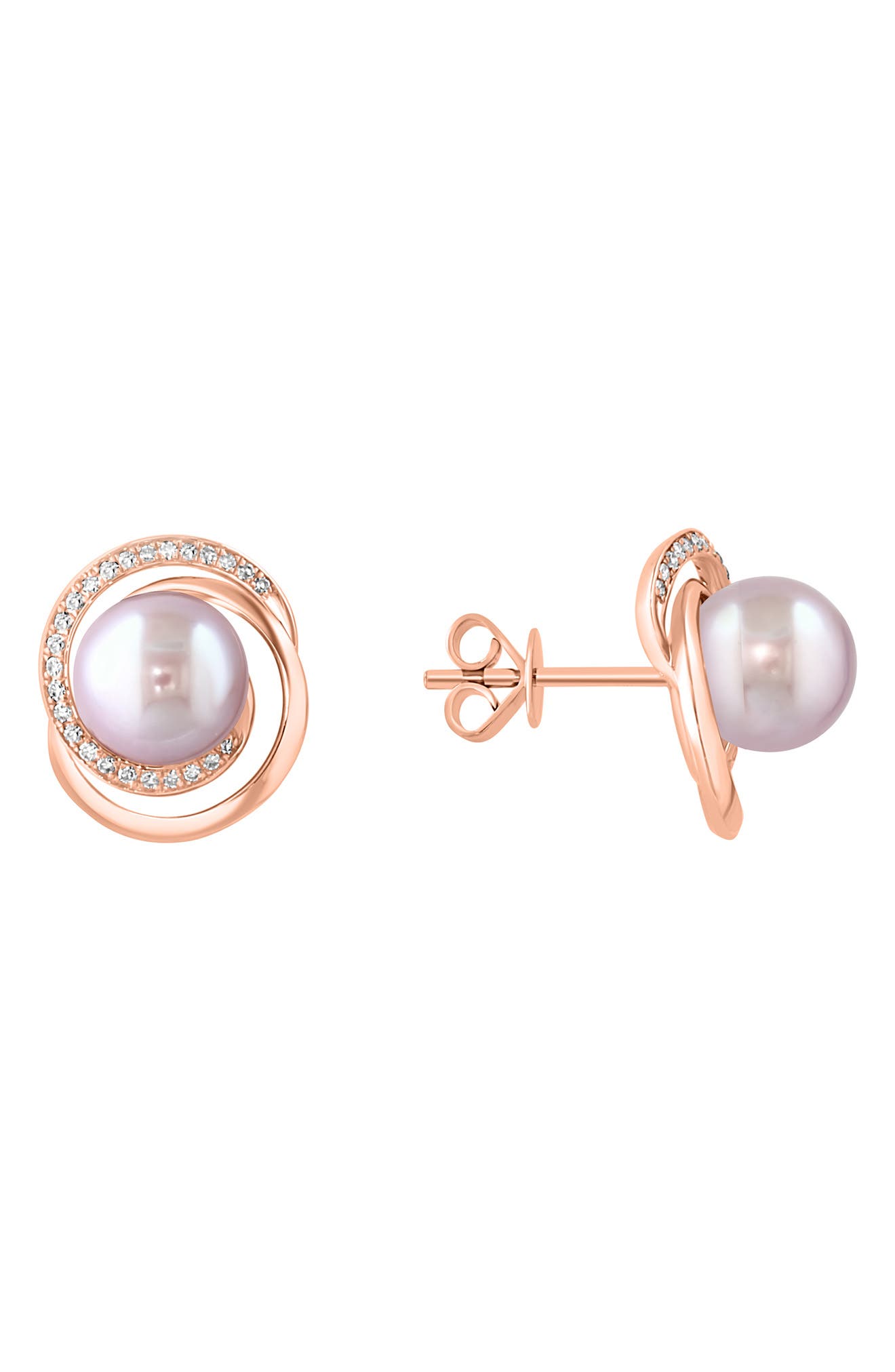 EFFY Diamond & Pink Freshwater Pearl Stud Earrings