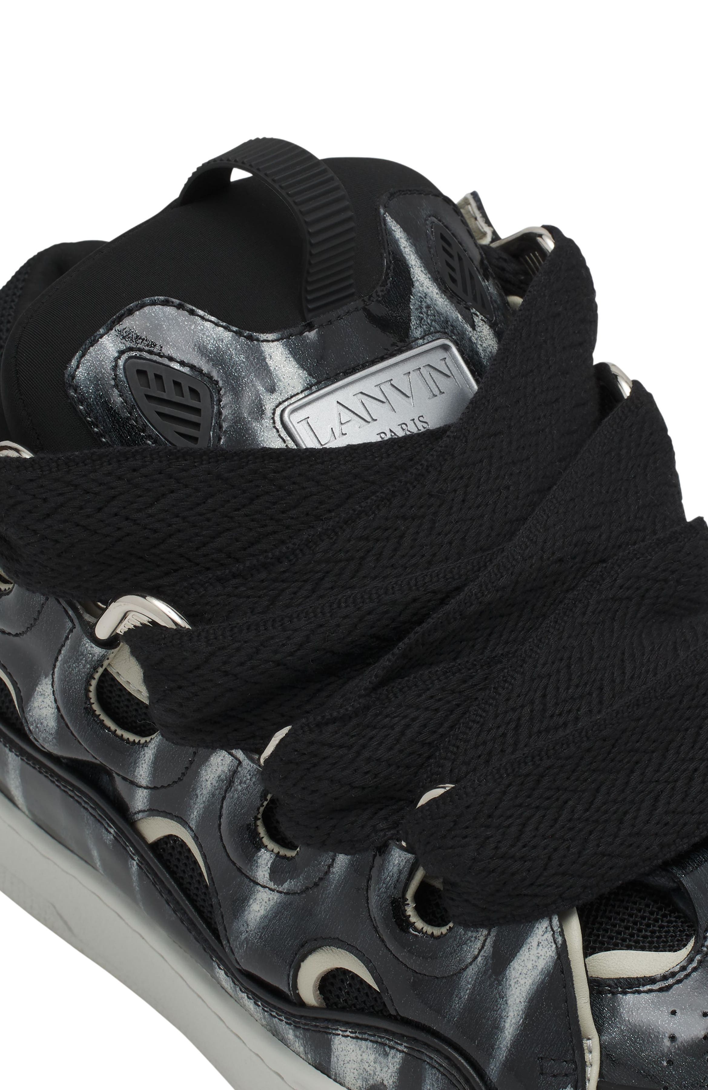 Lanvin Curb Leather Sneakers With Sparkles, Alternate, color, Black/White