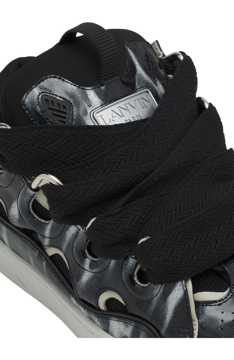 Lanvin Curb Leather Sneakers With Sparkles, Alternate, color, Black/White