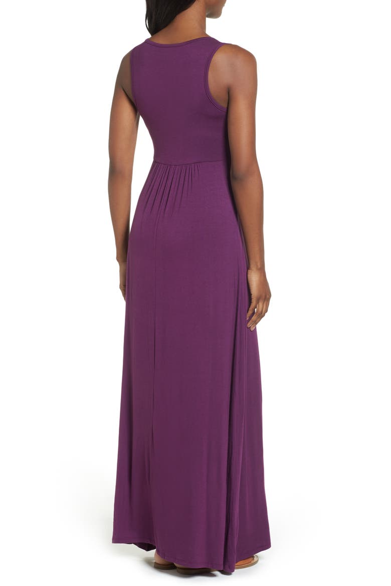 V-Neck Jersey Maxi Dress, Alternate, color, PURPLE DARK