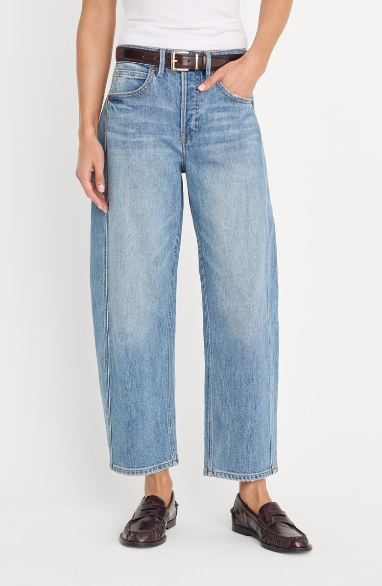 Good American High Waist Ankle Barrel Jeans, Alternate, color, Indigo1350