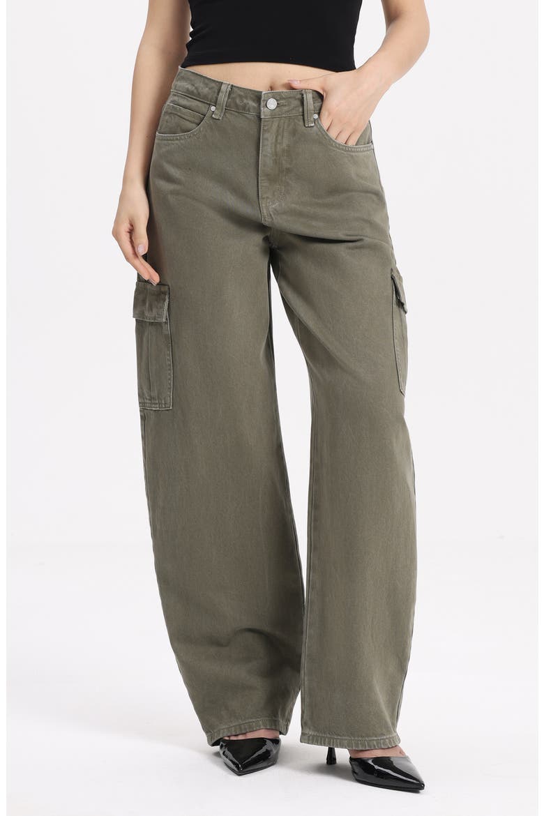 Low Rise Barrel Cargo Jeans, Main, color, GREEN