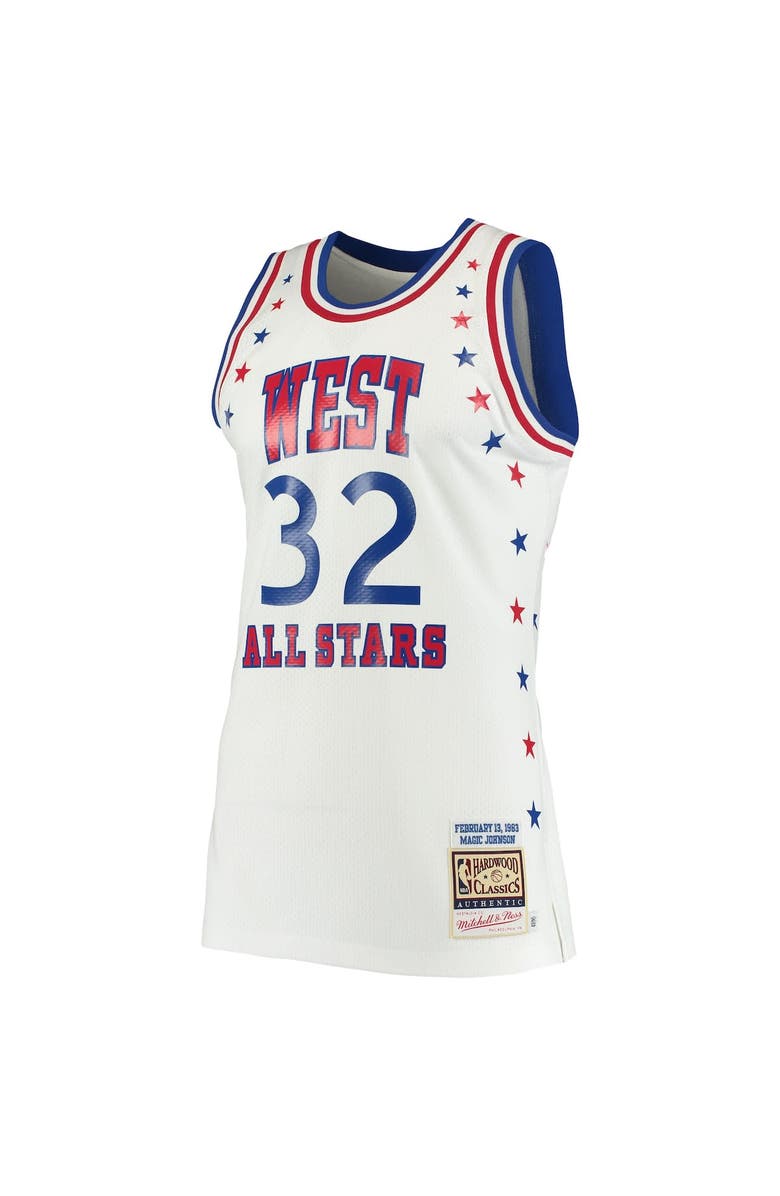 Mitchell & Ness Men's Mitchell & Ness Magic Johnson White Los Angeles Lakers 1983 NBA All-Star Game Hardwood Classics Authentic Jersey, Alternate, color, 