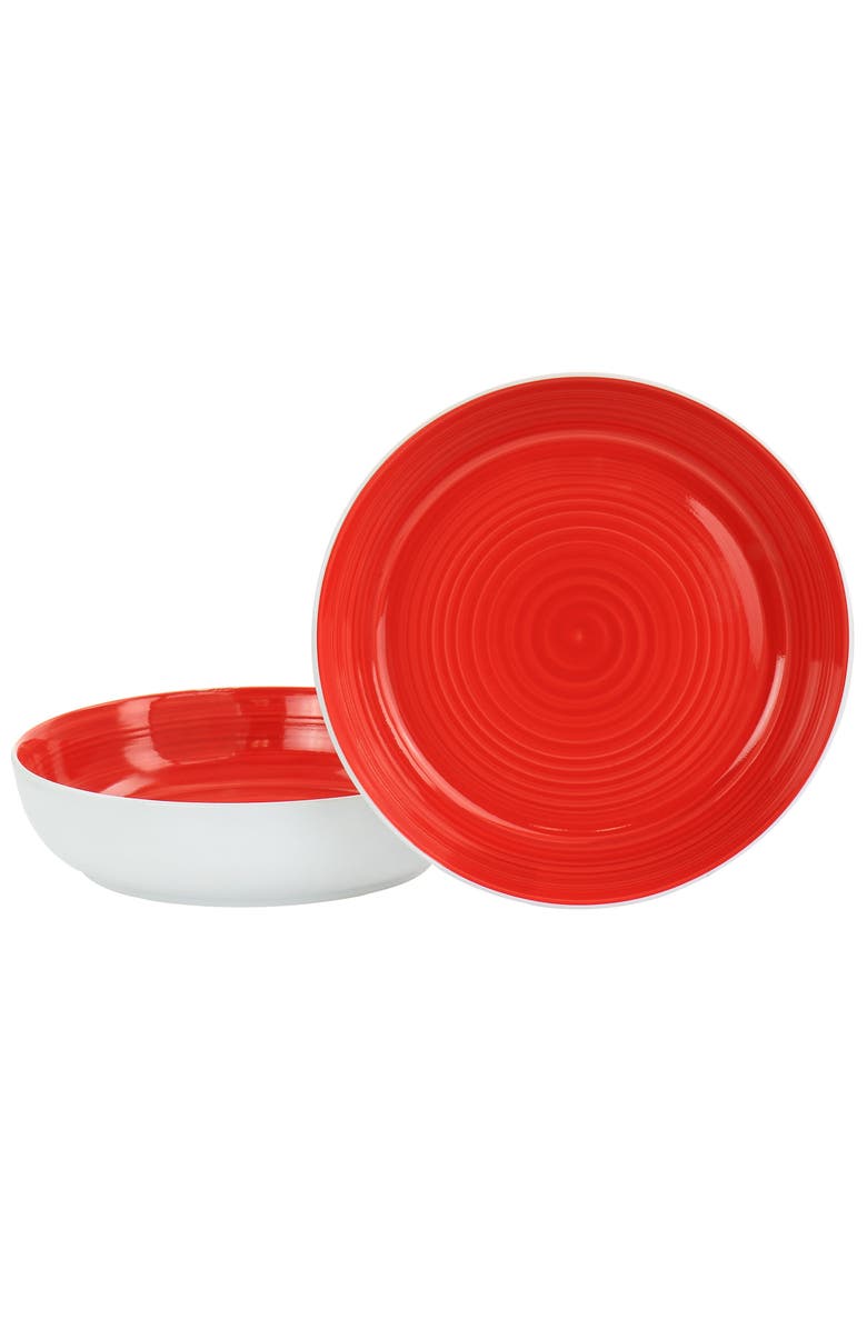 Gibson Home Crenshaw 8.5 Inch 2 Piece Stoneware Dinner Bowl Set, Main, color, Red