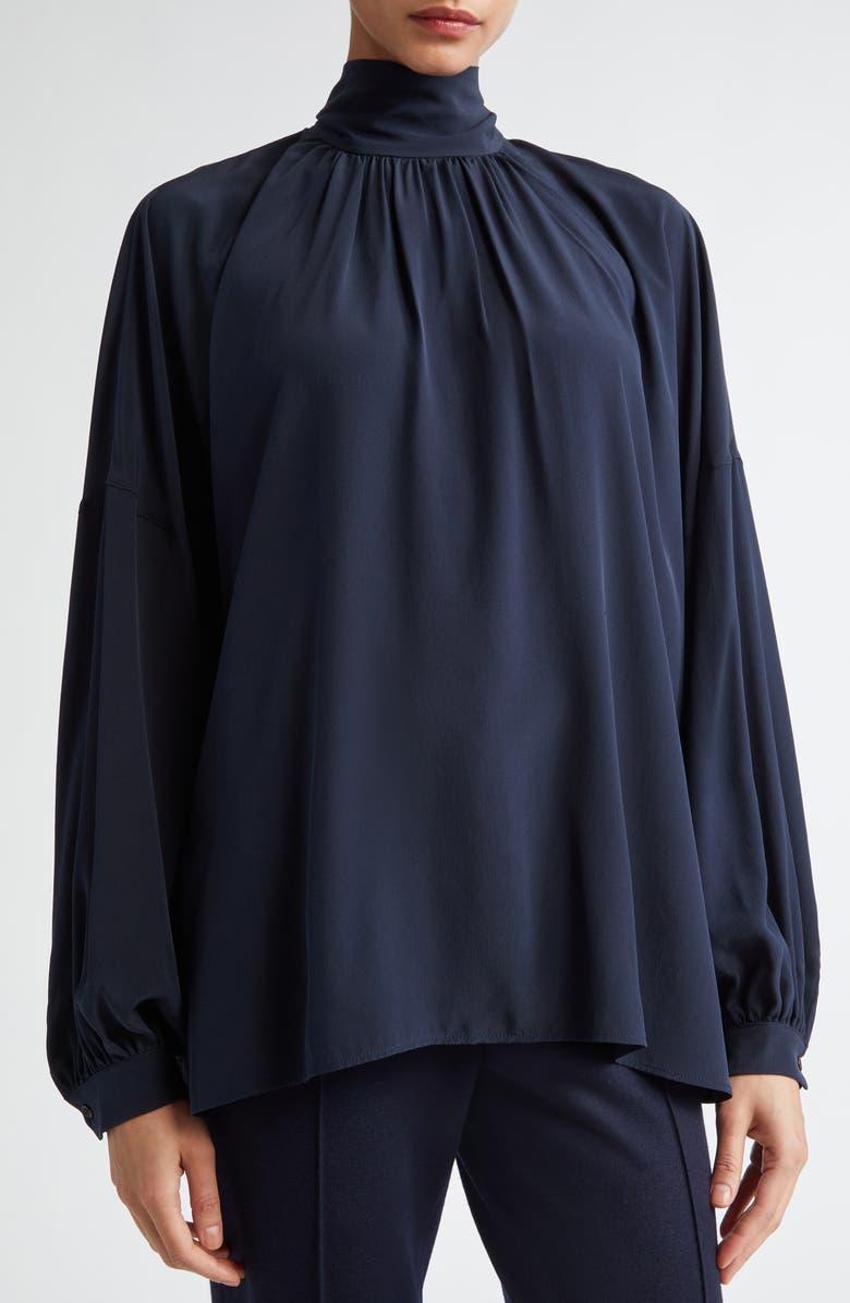 Akris punto Mock Neck Silk Crêpe de Chine Shirt, Alternate, color, 