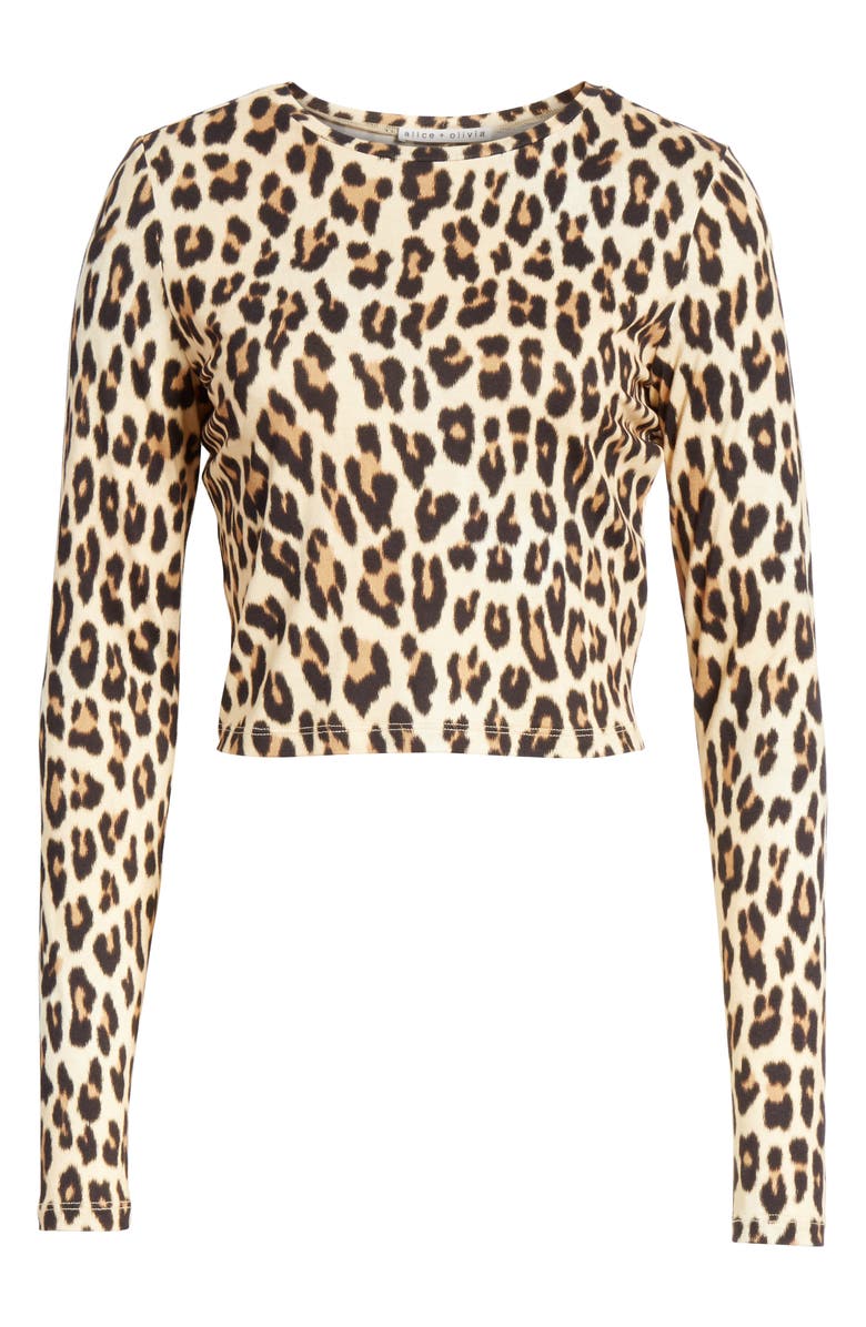 Alice + Olivia Delaina Leopard Print Crop Top, Alternate, color, Textured Leopard