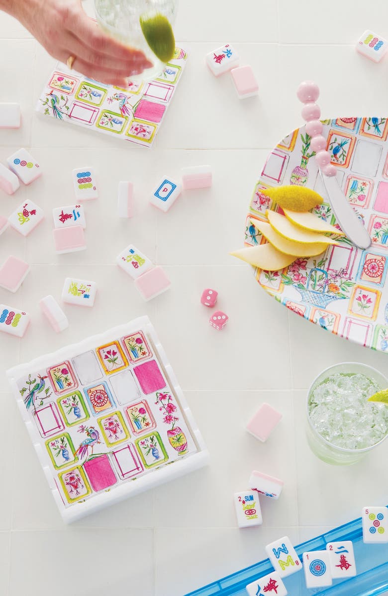 Mariposa Mahjong Scallop Napkin Box Set, Alternate, color, White