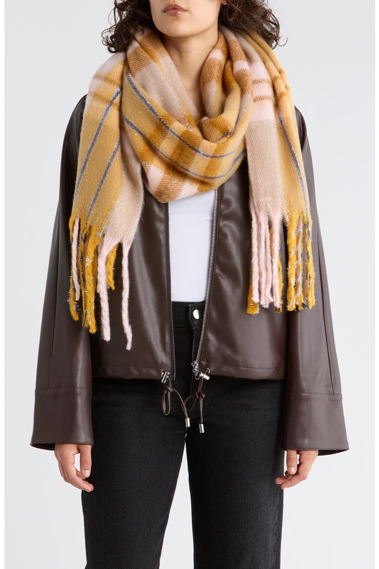 Sparkle Plaid Scarf, Main, color, MUSTARD/ NEUTRAL MULTI