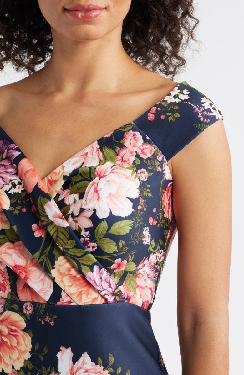 Eliza J Floral Print Scuba Sheath Dress, Alternate, color, Navy